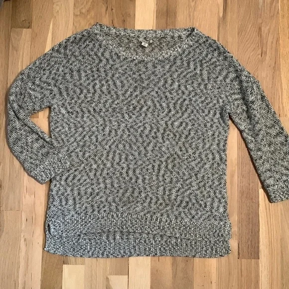LUCKY Brand Loose Knit 3/4 Sleeve Pullover Sweater Cream and Brown Women’s M