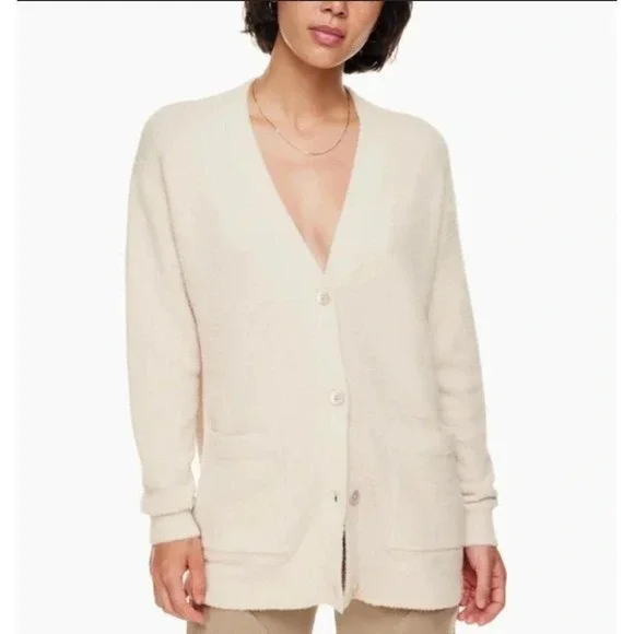 Sunday Best Aritzia Cream Merino Wool‎ Cotton V-Neck Button Front Cardigan Small
