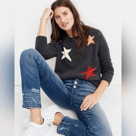 Madewell Crewneck Long Sleeve Merino Wool Blend Starry Night Pullover Sweater S‎