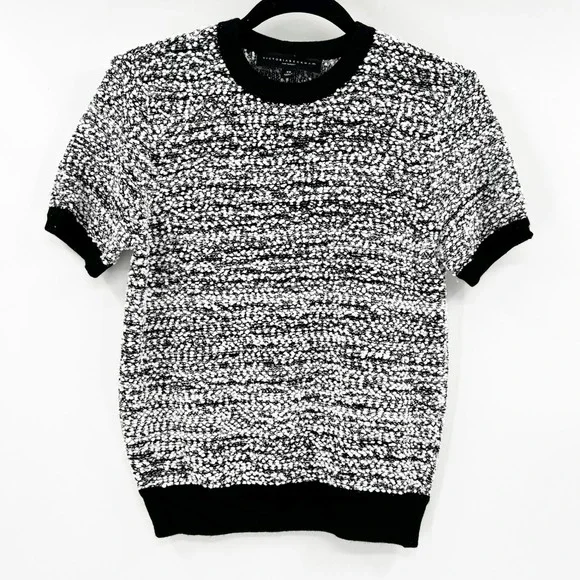 VICTORIA‎ BECKHAM FOR TARGET Black White Boucle Knit Short Sleeve Top XS