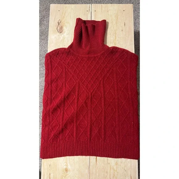 LOFT Womens Red Diamond Cable Knit Turtleneck Poncho Sweater Size‎ M/L