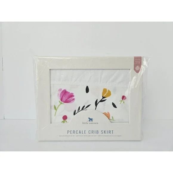 Little Unicorn‎ Percale Crib Skirt 100% Cotton Floral Design NEW