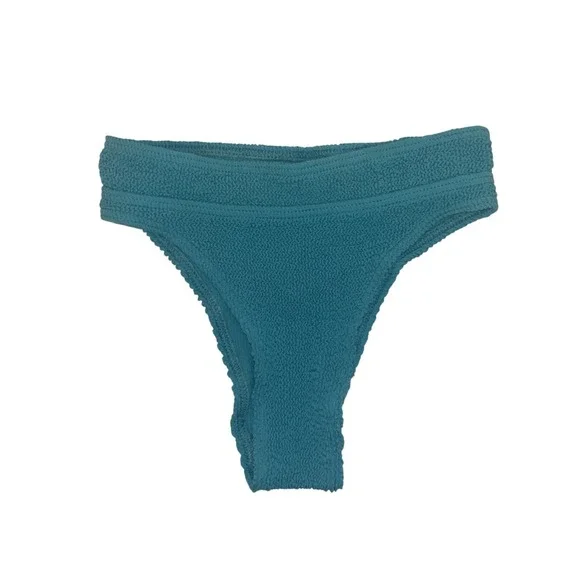 Blue Crinkle Textured High Leg Bikini Bottoms Smocked Swimwear Sz XS designer