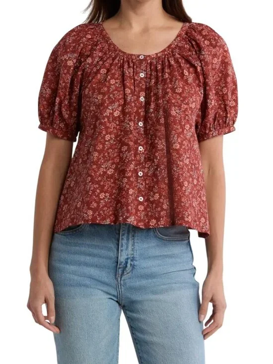 NWOT Madewell Emilina Mahogany Floral Cotton Button Blouse Size S MSRP $78