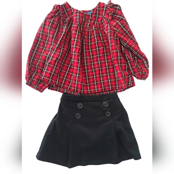 Old Navy Plaid Red Top The Children's Place Black Skirt Toddler Girls Size 3T