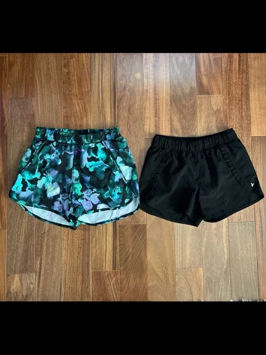 Black Athletic Shorts and Teal Floral Print Running Shorts - Girls