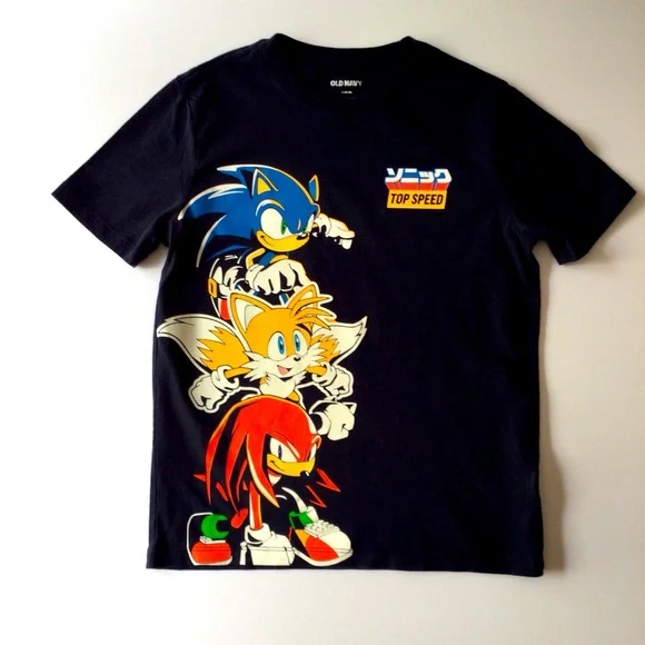 Old Navy Boy’s Size Large (10-12) Sonic 'Top Speed' Navy Graphic Tee