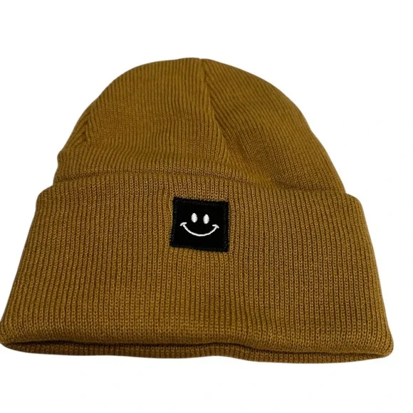 Kids Beanie Hats‎ Smiley Face Patch Cuffed Winter Warm Knit Cap
