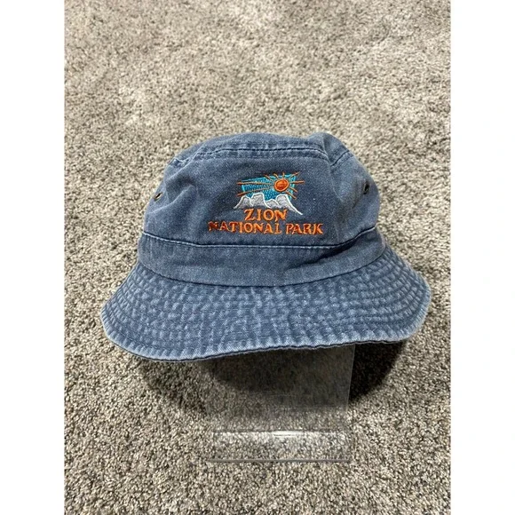 Scala Bucket Hat Kids S/M Blue Excellent Zion National Park Embroidered Cotton