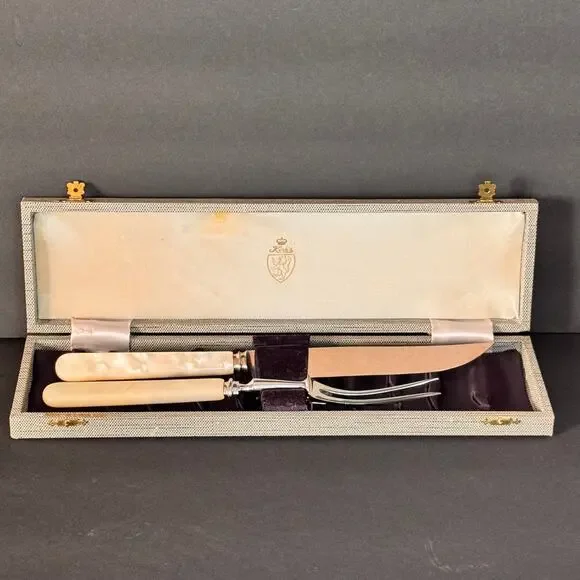 Antique Kirk's Sheffield Forged Stainless Steel Knife Set Faux Mother o Pearl2