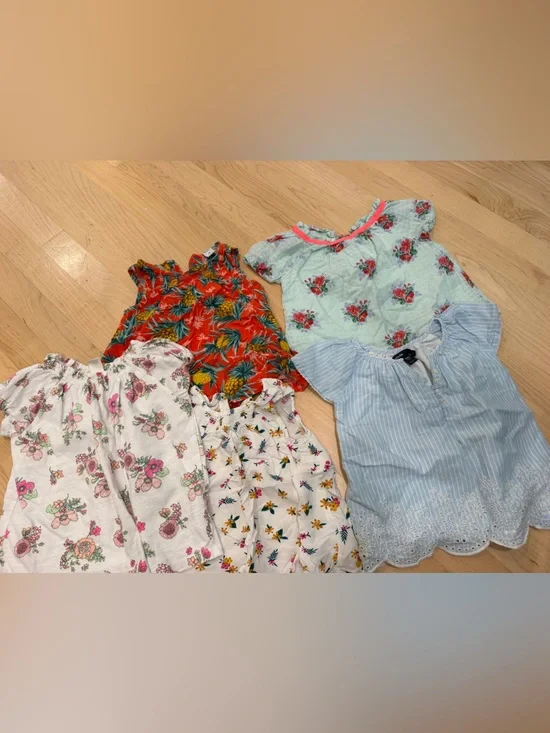 Toddler Girls Floral & Striped Top Lot - Red, Light Blue, White, Mint