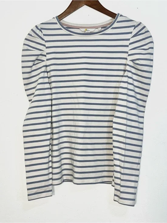 Boden Imogen Breton Striped Puff Sleeve 100% Cotton Knit Shirt Size 8