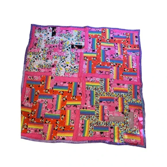 Handmade Disney Mickey Minnie Mouse Patchwork Quilt Kids Blanket 50x50 Cozy Cute