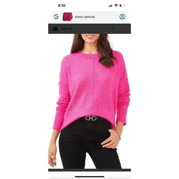 Vince Camuto Barbie Pink Extended Shoulder Crewneck Sweater Lg