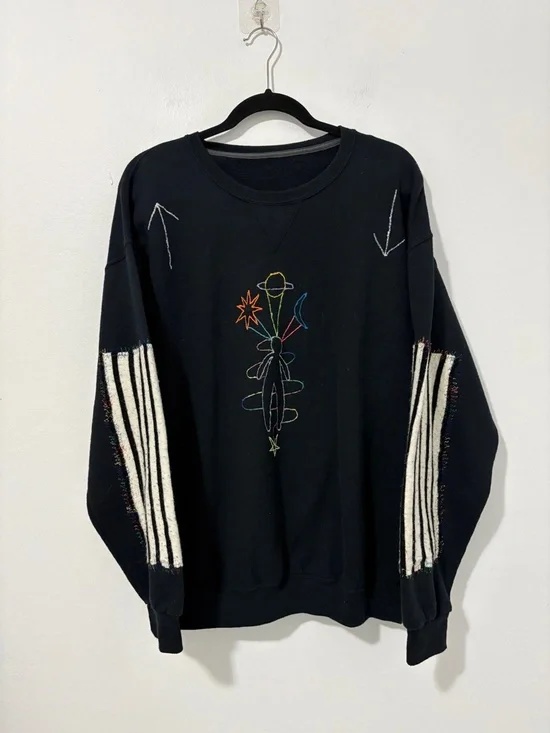 Embroidered Alien Galaxy Universe Crewneck Sweater in black