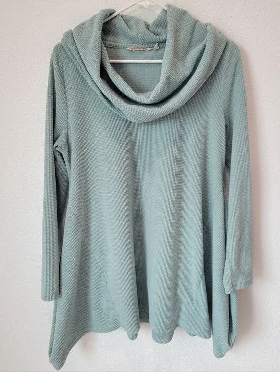 Soft Surroundings Women’s‎ M Mint Fleece Pullover Cowl Neck Cozy Loose Fit