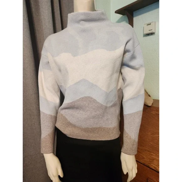 NWT Rachel Zoe Winter Landscape Mountain Scene Mock Neck Sweater Cozy Sz M‎