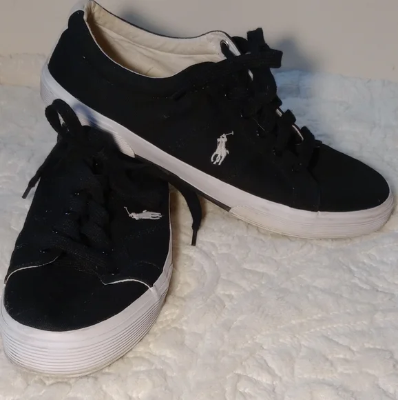 RALPH LAUREN POLO, FELIXSTIN BLACK TRAINER SNEAKERS, SIZE 12D