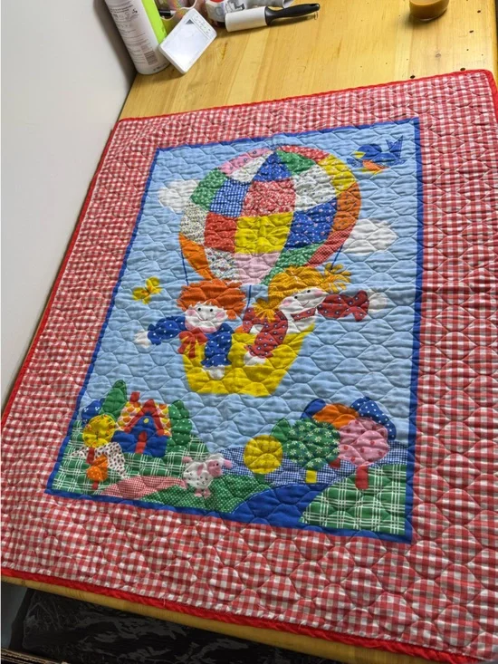 Handmade Baby Blanket Toddler Nursery Quilt Dolls Hot Air Balloon Folksy Folkart