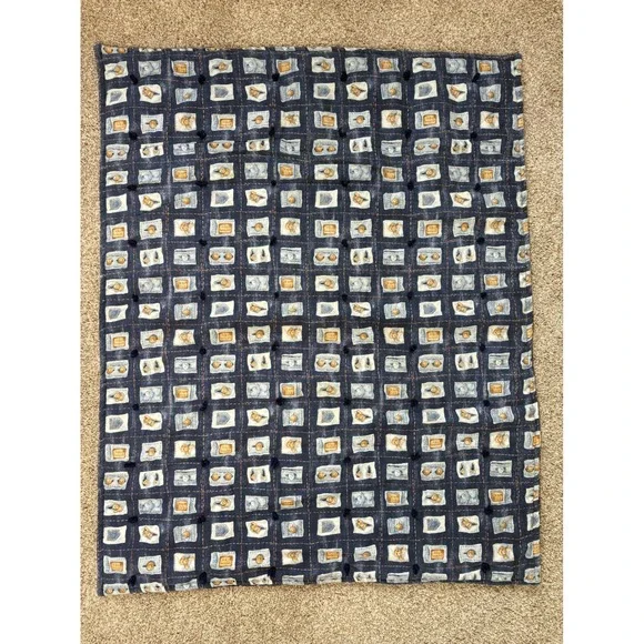 Vtg 1996 Denim Ted Bear Pockets ‎ Baby Blanket Navy Blue 32x40