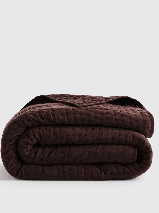 NWT QUINCE Linen Cotton Stitch Quilt Espresso Brown Full / Queen