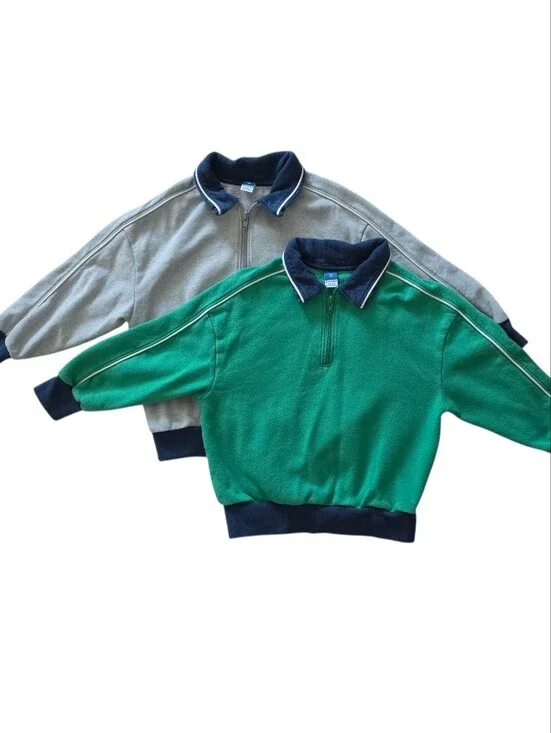 Old Navy Boys 1/4 Zip Sweatshirt Bundle (XS 5) - Green & Grey Playwear