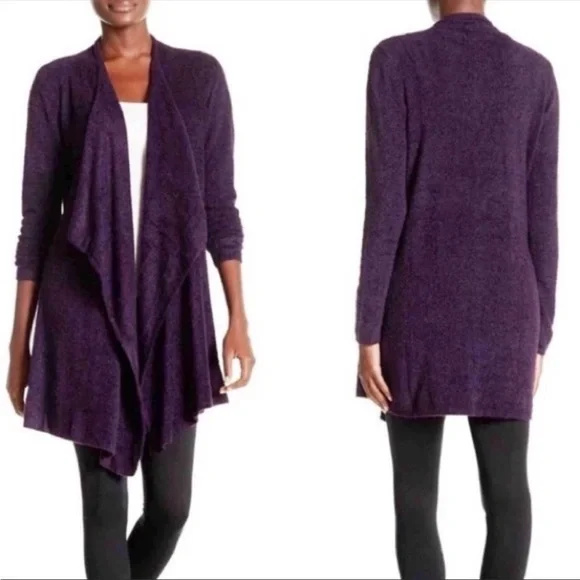 Barefoot Dreams Chic Lite Purple Waterfall‎ Open Front Sweater Cardigan S / M