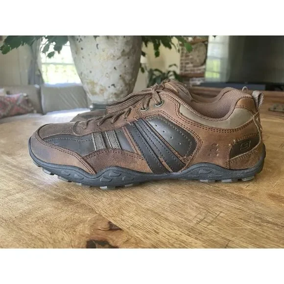Skechers Men's Size 8 US Diameter Murilo Brown Leather Lace-Up Sneakers Shoes