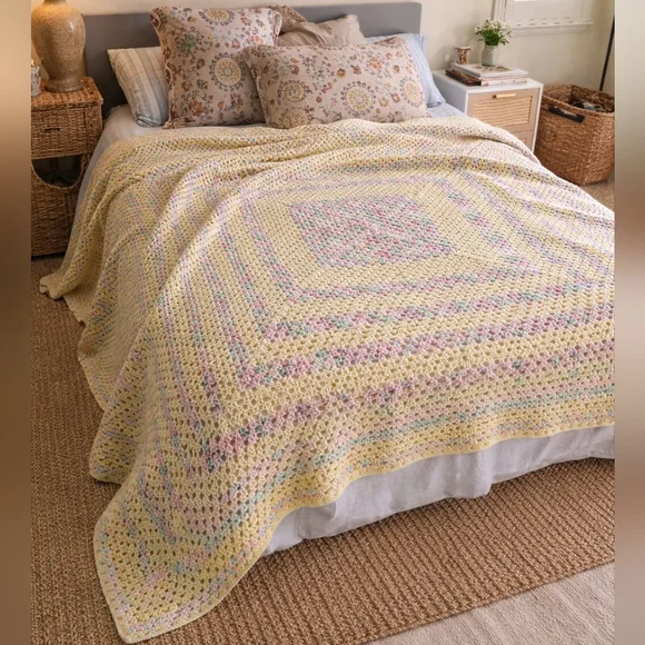 Crochet Blanket Cozy Cottagecore Heirloom Throw Pastel Granny Baby Room Vintage