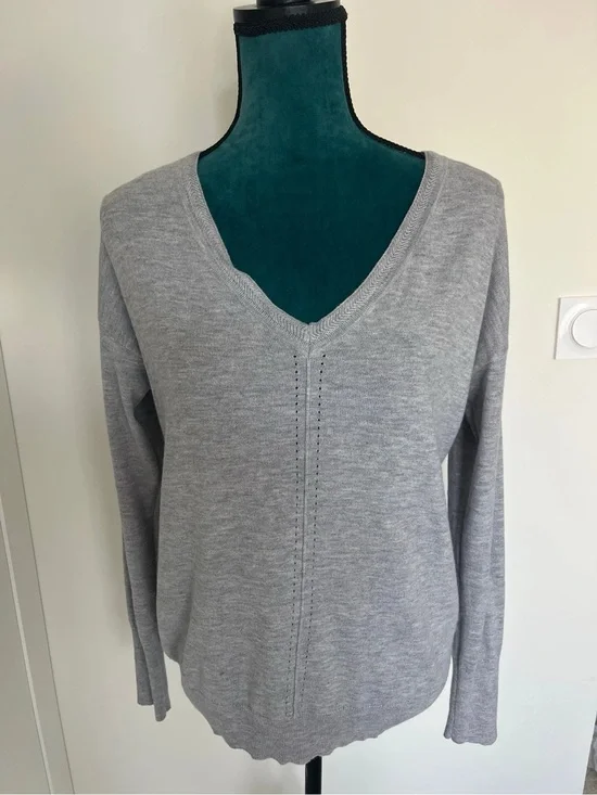 Promod Light Grey V-Neck Sweater