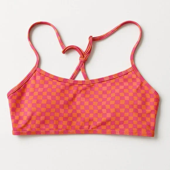 L*Space Checkered Sports Bralette Bikini Top – Pink/Orange Women’s XS -‎ NWOT
