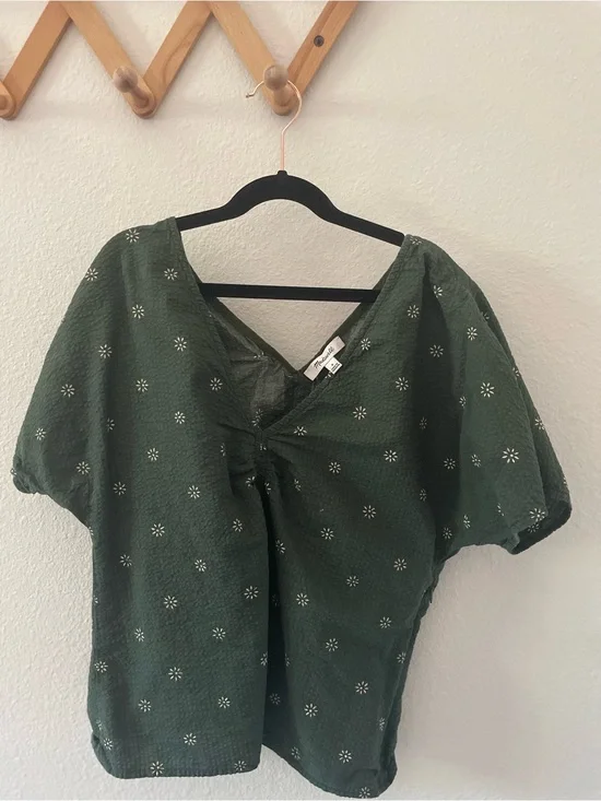 Madewell Dark Green Eyelet Puff Sleeve Blouse
