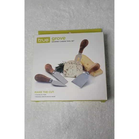 True Grove Gourmet Cheese Tool Set 4pc Stainless Steel Acacia Wood Brown Silver