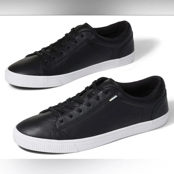 Toms Men's Carlson Black White Leather Shoes Sneakers Size 8