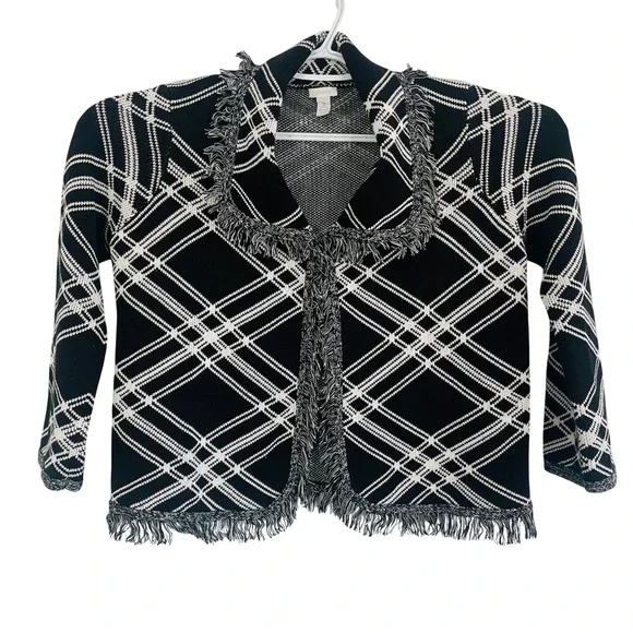 Chicos Tapestry Plaid Fringe Cardigan Sweater Jacket Cottage Cozy‎ Womens XL (3)