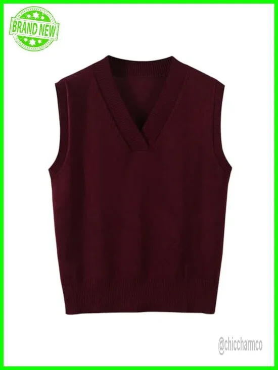 Sleeveless V-Neck Ribbed Knit Sweater Vest Pullover Tank Top