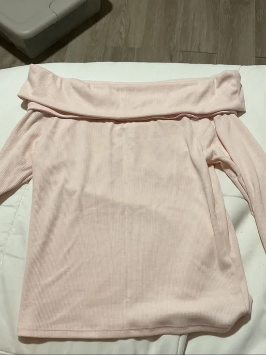 aerie Light Pink Off-The-Shoulder Ribbed Sweater
