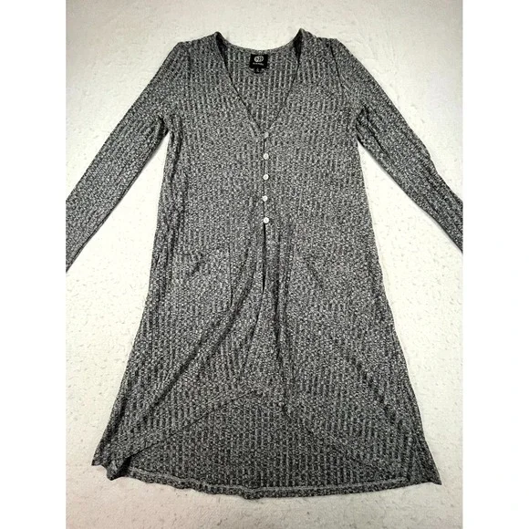 Bobeau Sweater Dress Womens Small Heather Gray Tight Knit Ribbed V Neck Thermal