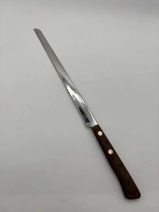 Vintage Ekco Flint Stainless Vanadium Serrated Bread Knife with Wood Handle