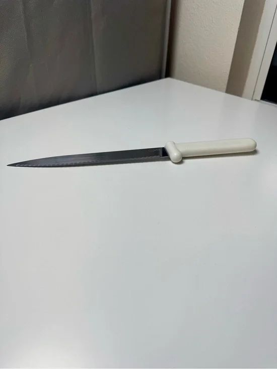 Long Serrated Kitchen Knife with White Handle