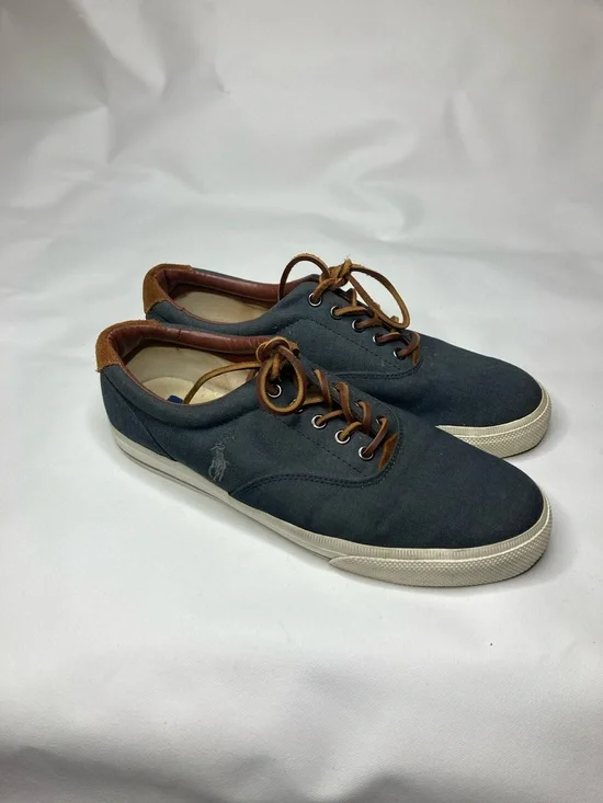 Polo by Ralph Lauren Navy Canvas Sneakers with Brown Trim