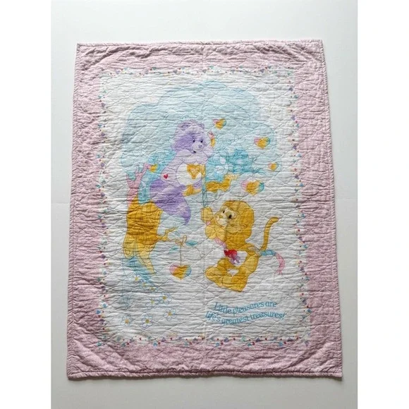 Vintage 1985 Care Bears & Cousins Quilted Baby Blanket Wall Hanging 43