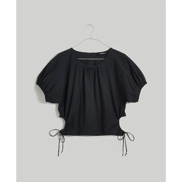 NWT‎ Madewell Womens Polplin Puff Sleeve Cutout Crop Top Shirt XL Cotton Black