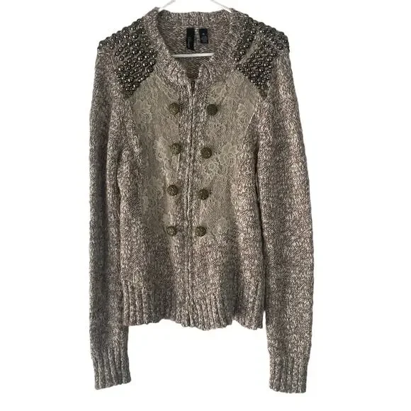BKE Boutique Women's Size XL Brown Knit Lace Cottage Western Wool Blend Sweater‎