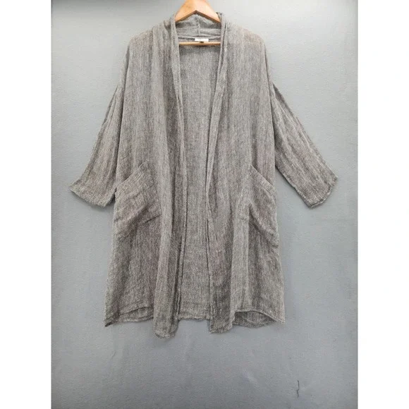 Pure Jill J. Jill 100% Linen Cardigan XS‎ Brown Marl Open Front Longline Sweater