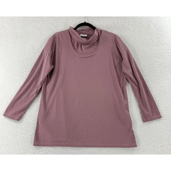 J. Jill Top Womens Medium Mauve Pink Cowl Neck Ribbed Long Sleeve Pullover‎