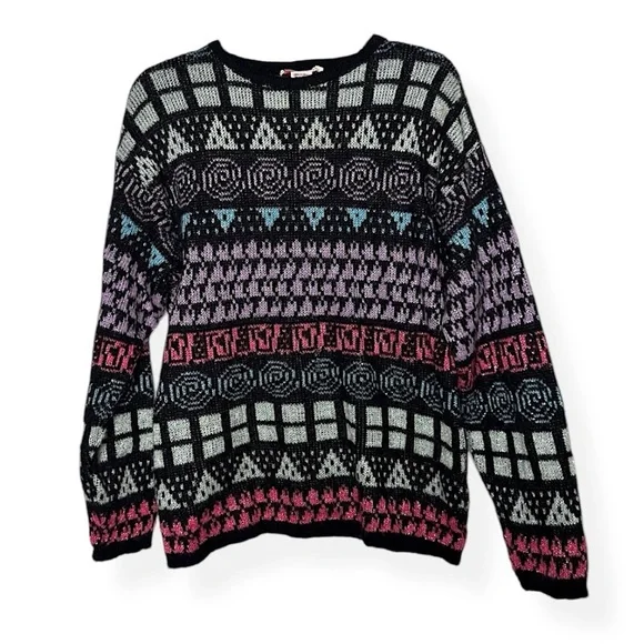 3/$20 💥 Vintage Lindsey Blake Wool Blend Cozy Geometric Print Crewneck‎ Sweater