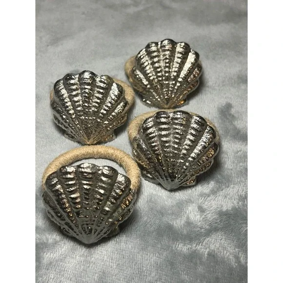 Coastal Silver Seashell Napkin Rings Set of 4 Rope Wrap Pier 1 Beach Table Decor