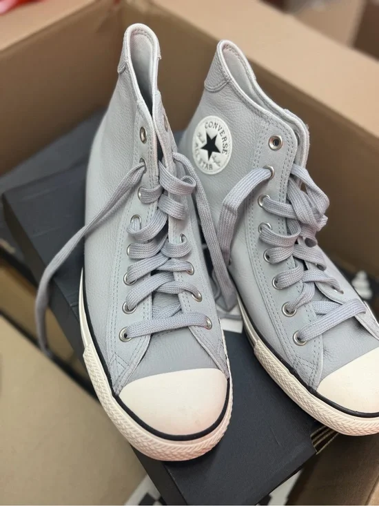 Converse High Top Sneakers in Light Gray and White