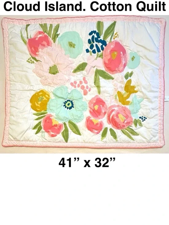 Cloud Island Floral Cotton Quilt Reversible Mint Polka Dots Baby Crib Blanket